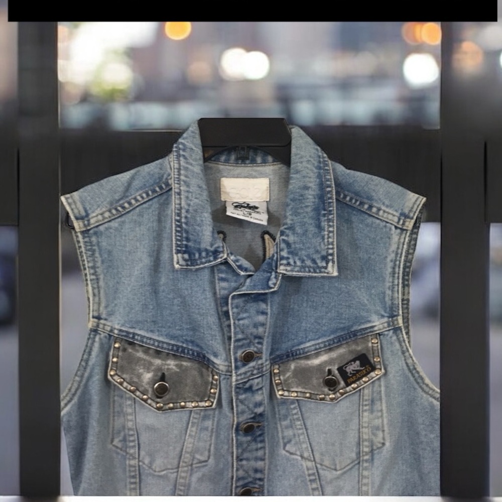 Vtg. Parasuco Denim Vest ~ Eagle Embroidery Light Wash Denim   size Large - Picture 5 of 11
